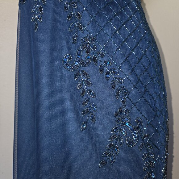 Adrianna Papell Navy Beaded Cold Shoulder Gown V-Neck Formal Evening Dress 12P - Picture 15 of 15